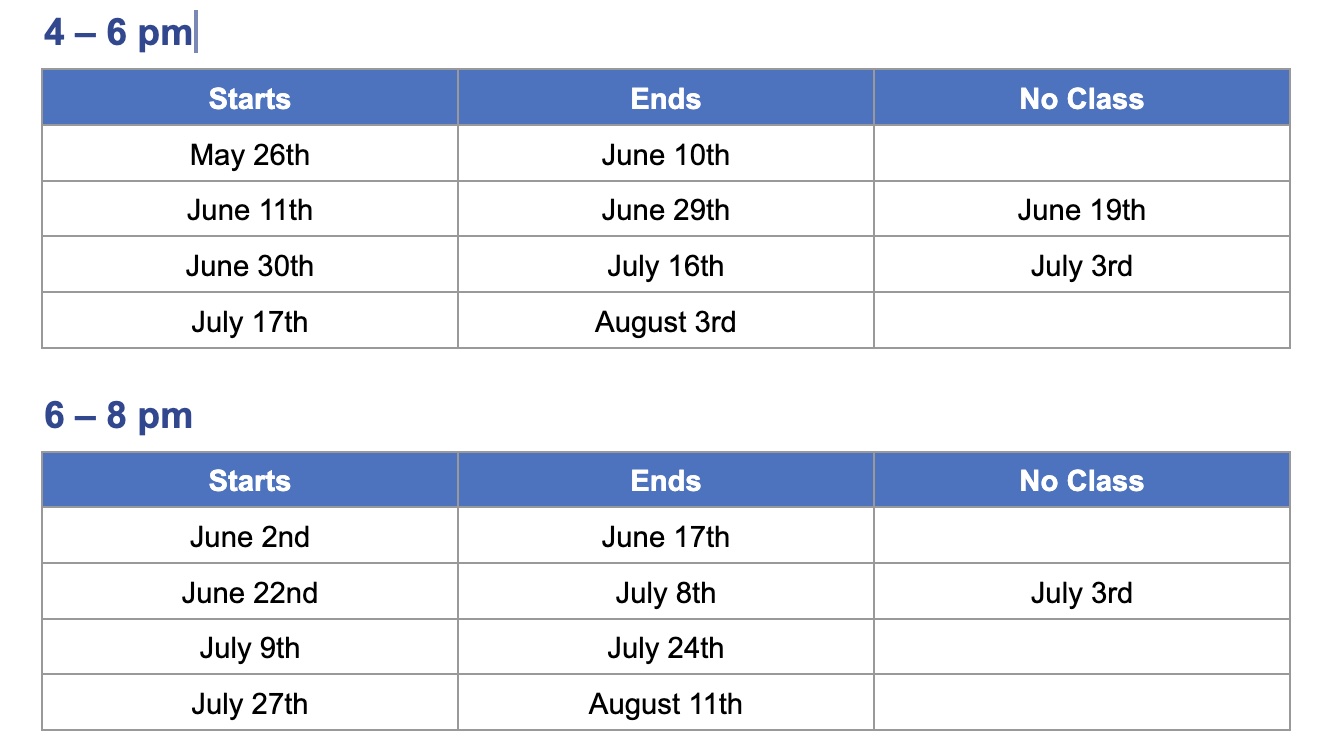Summer 26 Teen Driving Schedule